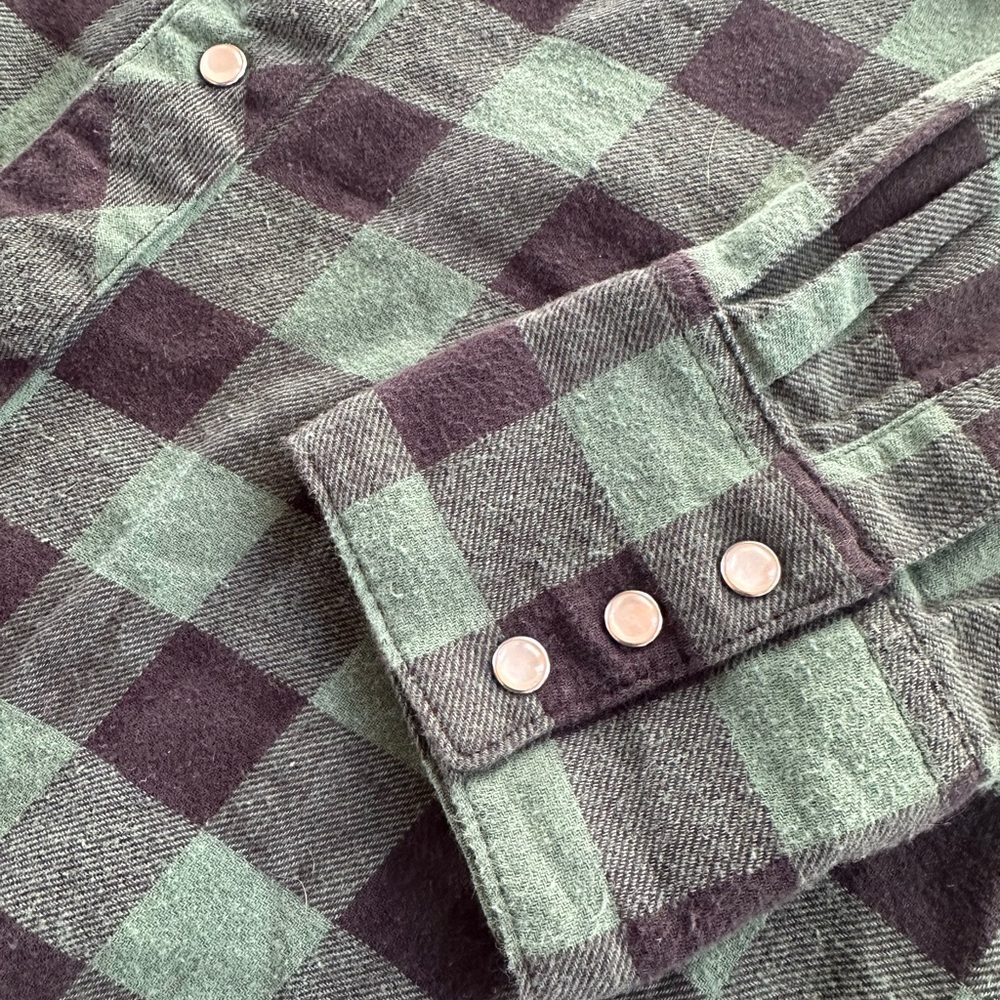 Wrangler Western Flannel Shirt Men’s XXL Green Black Plaid Pearl Snap Cotton - Picture 3 of 9